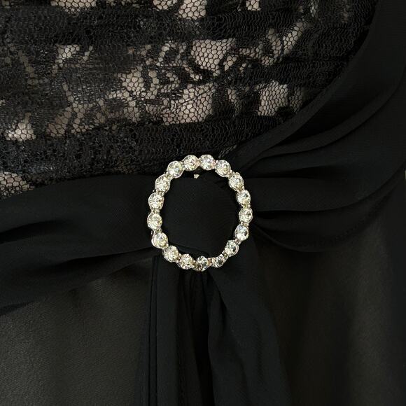 Vintage Y2K Black Lace Chiffon Dress Whimsigoth Dark Romantic Evening Gown SZ 6 - Picture 4 of 8